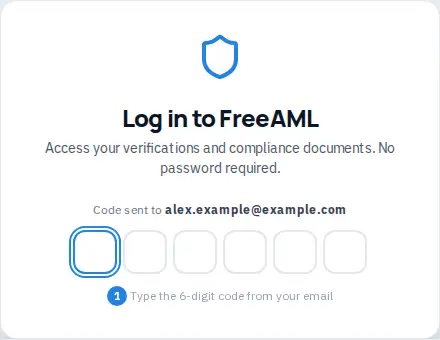 Log in to FreeAML with an email address and a 6-digit code